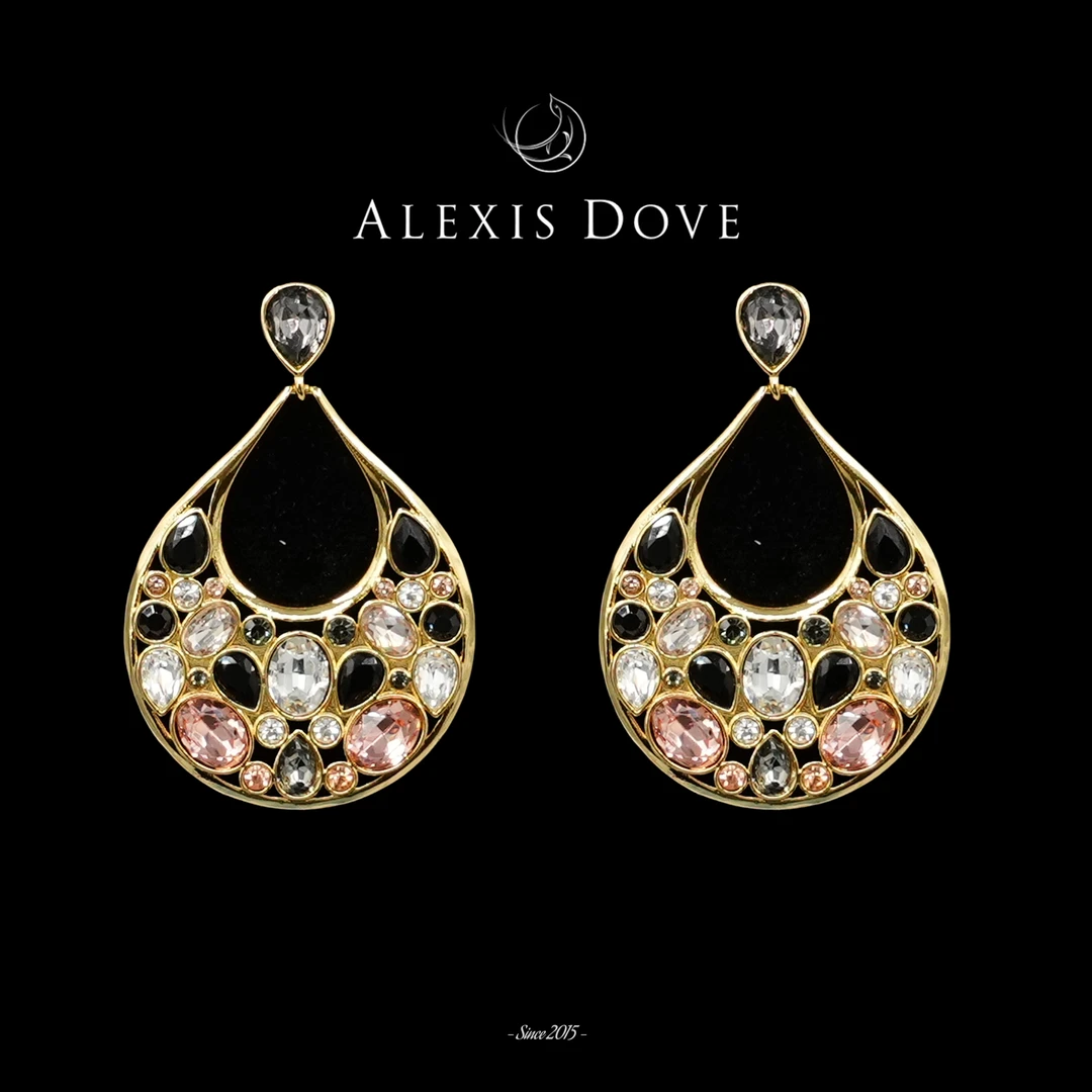 铜合金合成锆石耳饰 优雅风波西米亚炫彩水滴耳钉