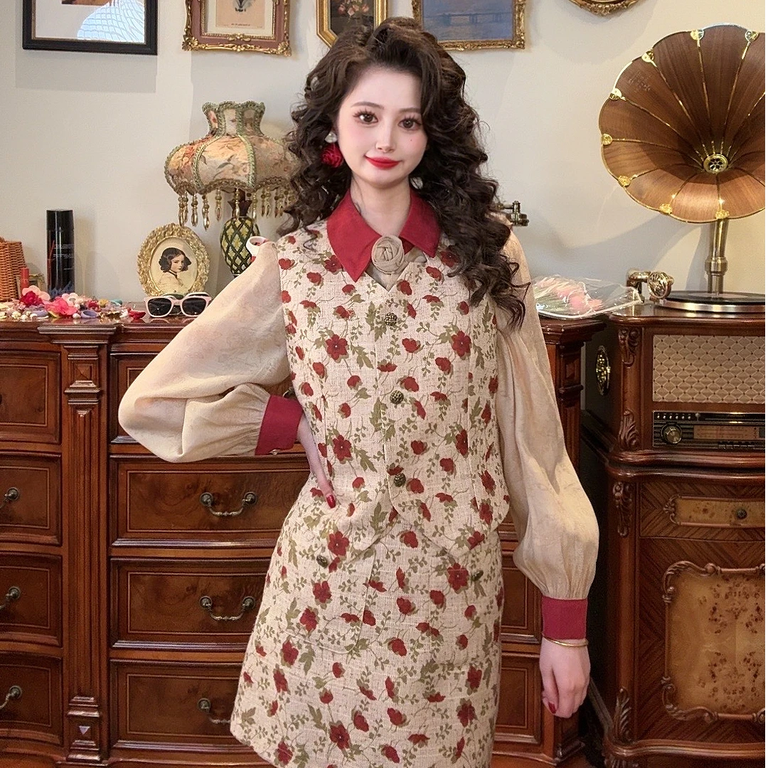 专场现【一生罗曼】设计感小众小香风印花背心马甲Y3587