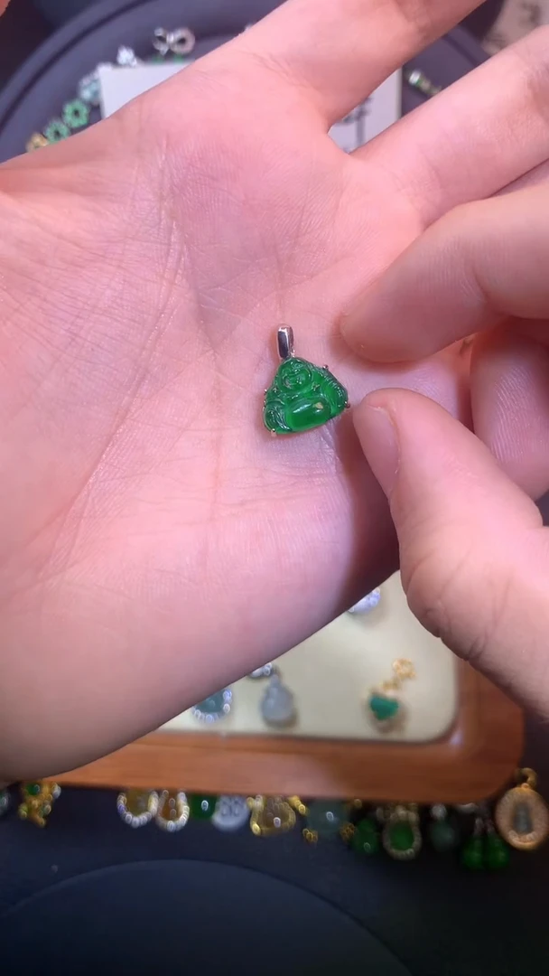 颈饰银S925镶嵌翡翠福**修天然A货翡翠