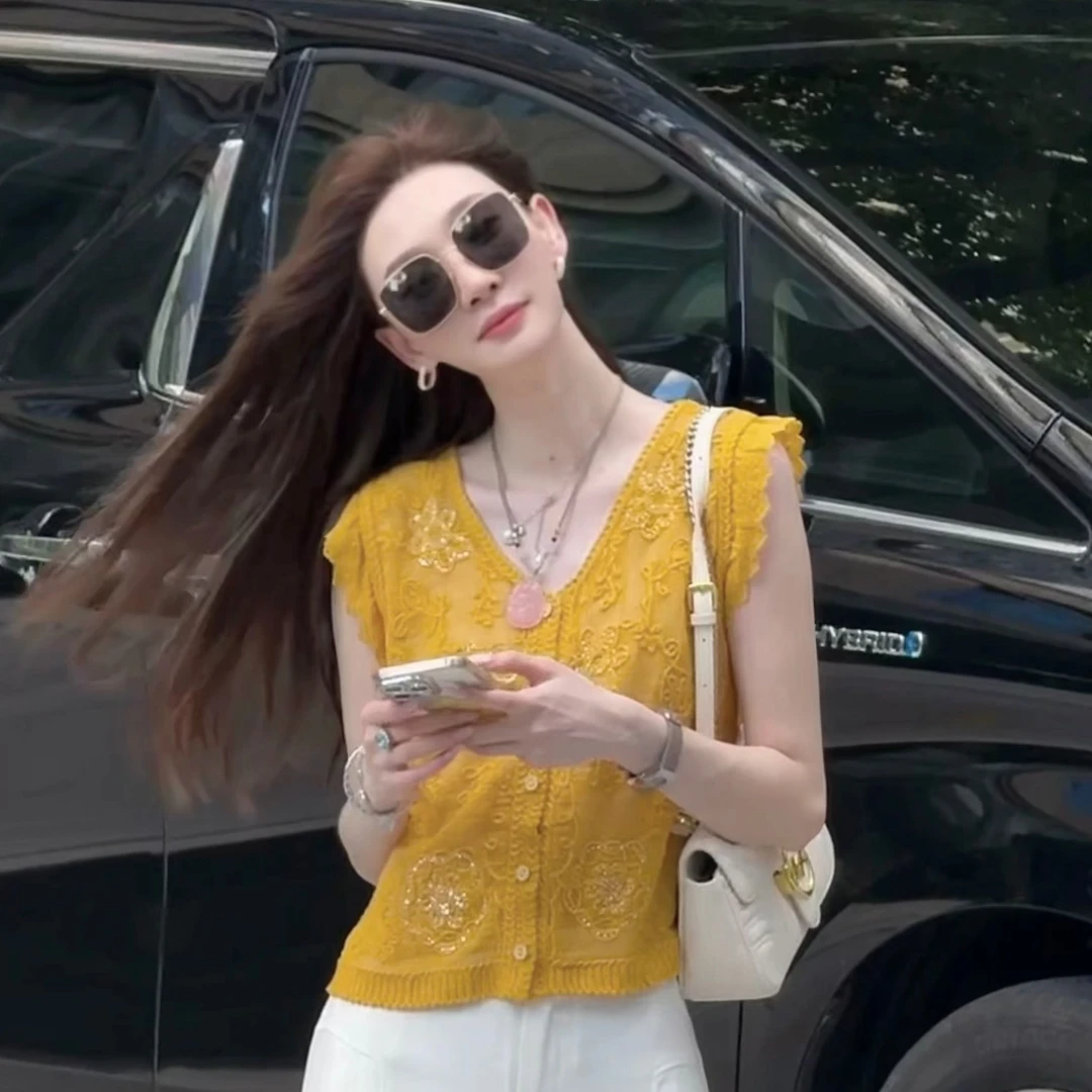 【琉璃】马克华菲女装夏季修身气质设计感短袖上衣F52004A438