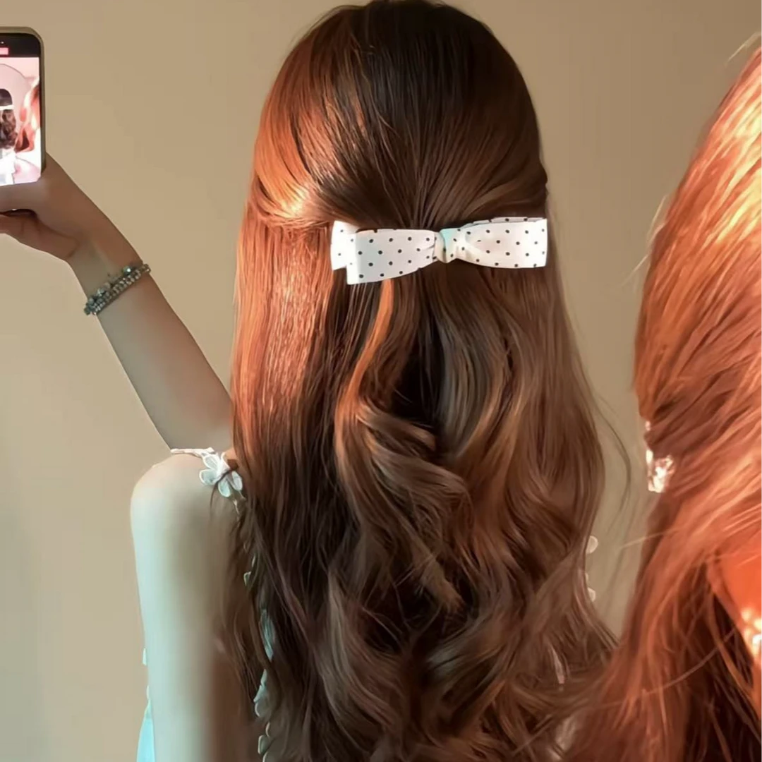 甜美复古黑白波点蝴蝶结香蕉夹气质百搭香蕉夹后脑勺头饰扭扭夹