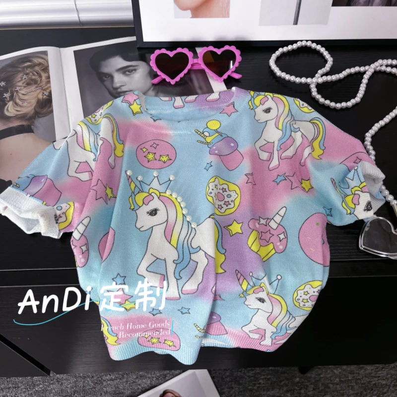 〖ANDI〗安迪订制女童夏季时尚卡通猫咪洋气短袖4398