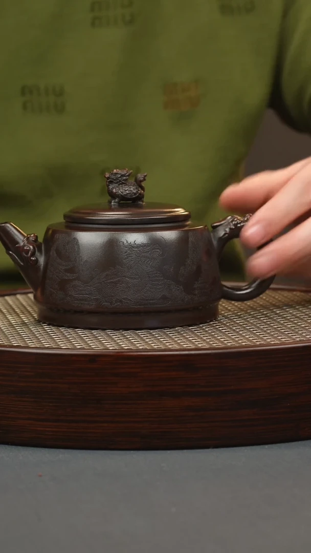 【闪购商品】紫砂茶壶古红泥 龙龟壶 刻绘