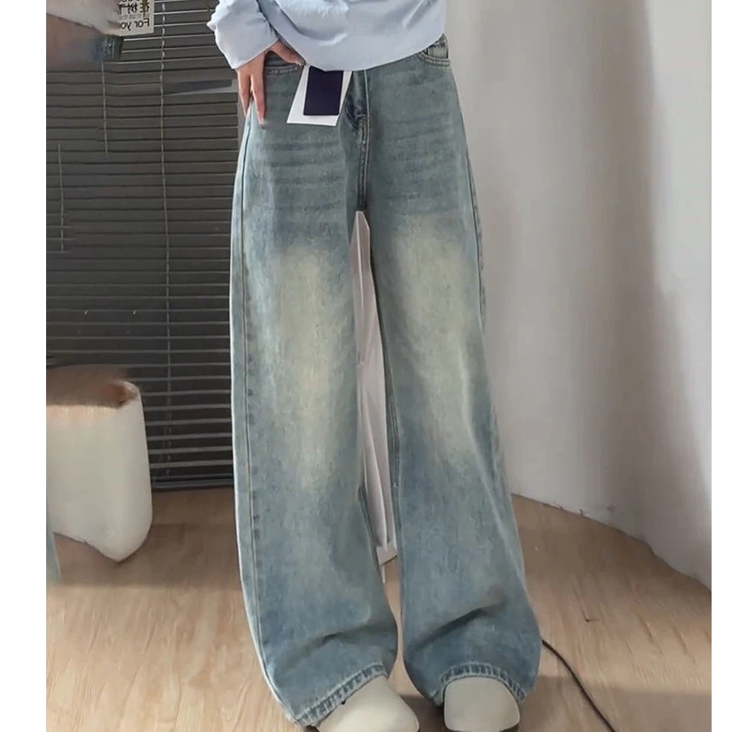 浅色阔腿牛仔裤女高腰春季新款牛仔裤（不是实图）