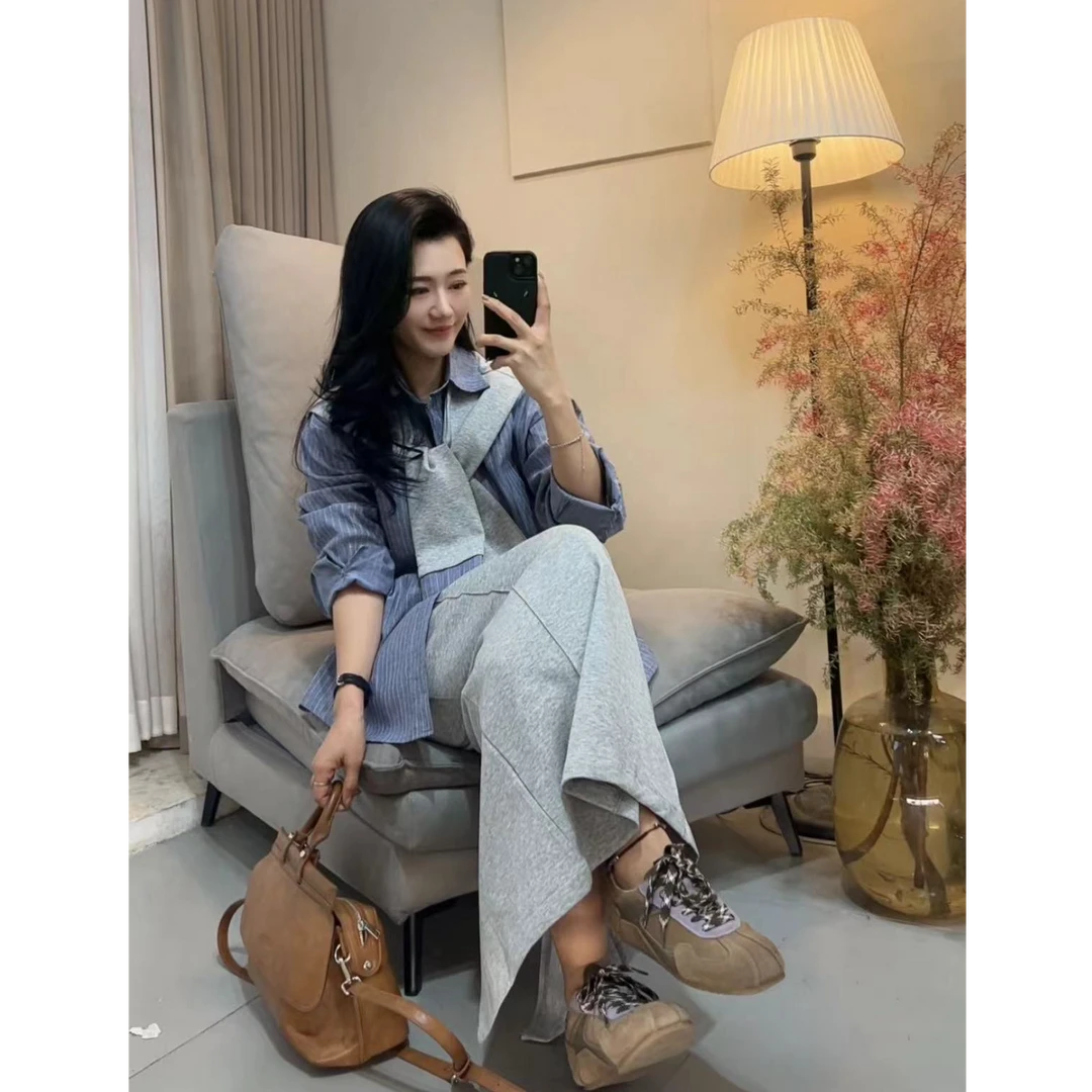 韩系学院风风格穿搭一整套女2025春秋季中长款半身裙披肩衬衫套装
