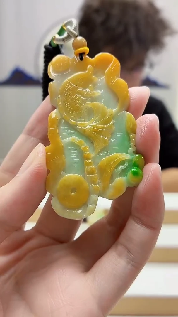 未镶嵌定制翡翠4688zm-毛货挂件95鱼跃龙门