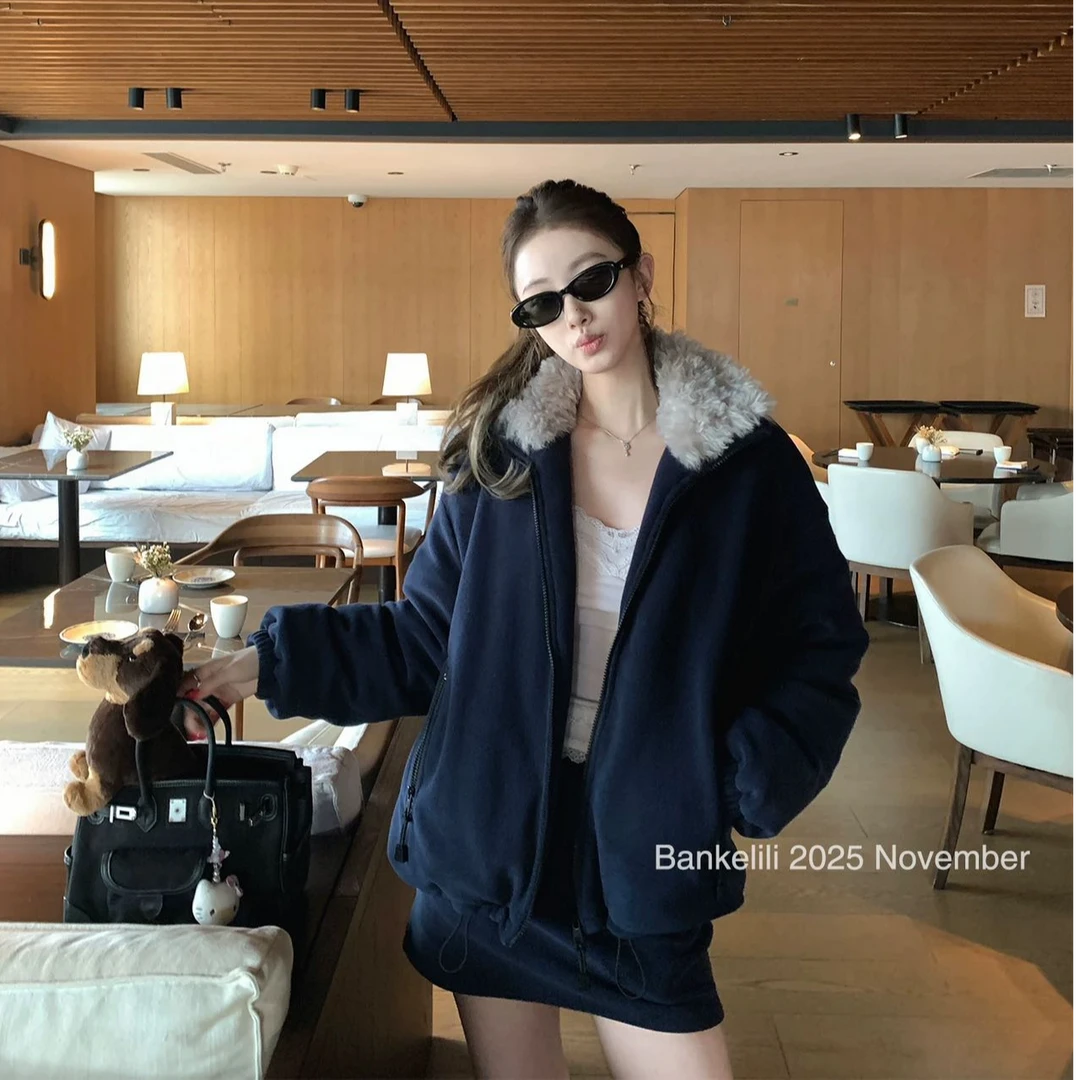 气质显瘦洋气休闲百搭性感辣妹外穿毛领外套简约半身裙时尚套装女