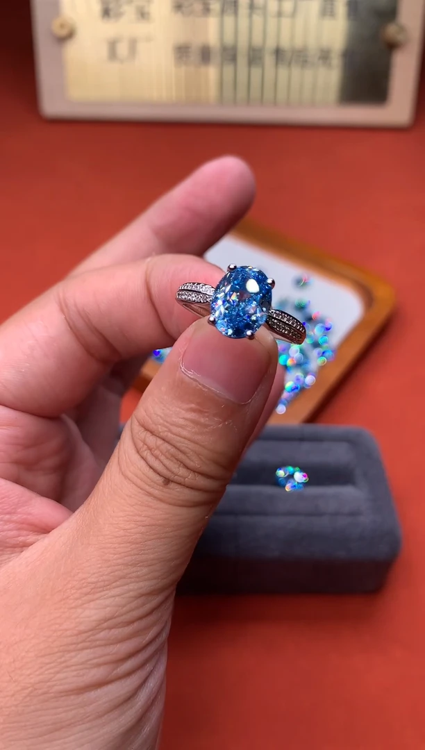 银S925镶嵌戒圈海蓝宝石2222