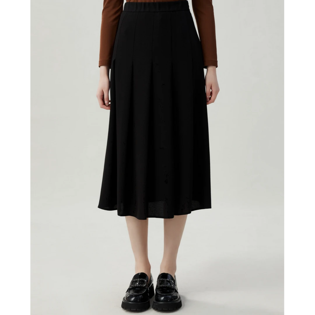 GIRDEAR/哥弟1200325  新款质感百搭高腰优雅百褶显瘦半身裙长裙