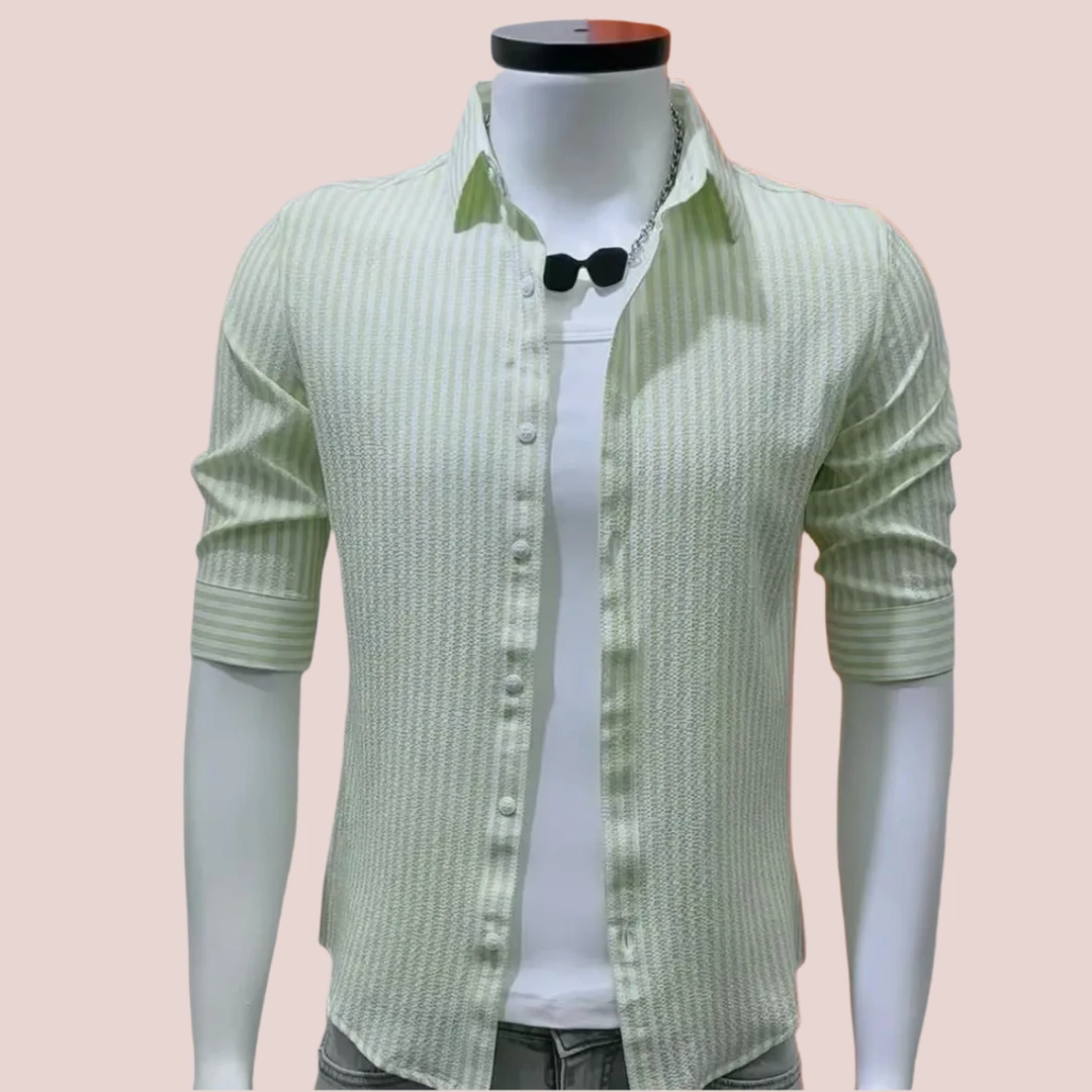 夏季新款男士衬衫百搭条纹夏季男韩版衬衣男装中袖时尚百搭衬衫潮