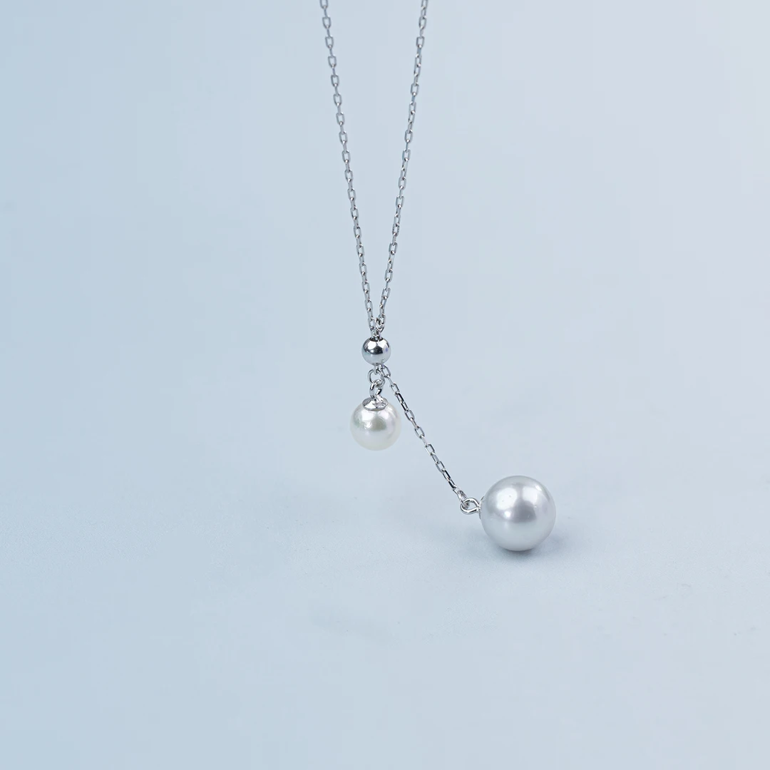 【天天姐弟】天使之泪S925银海水珍珠套链8-9真多麻色/6-7Akoya高级