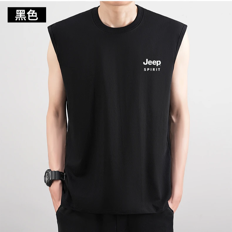 JEEP SPIRIT 夏季新品男士运动纯棉宽松透气休闲健身圆领无袖