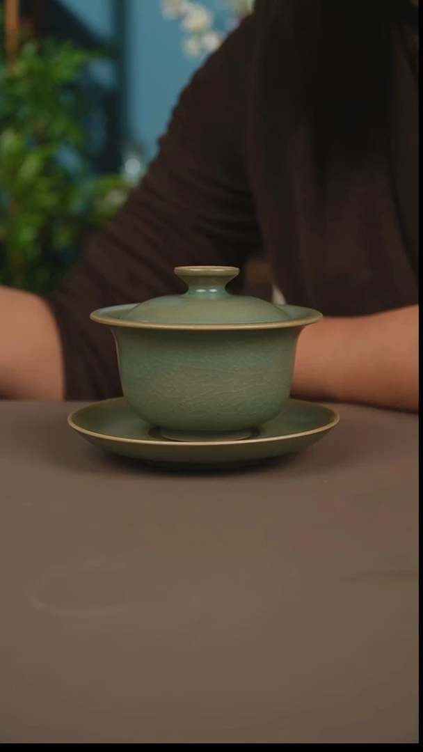 杯仿古柴烧元宝盖碗