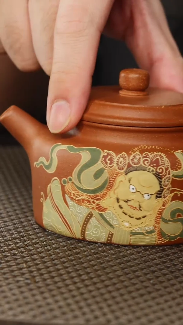 茶壶紫砂紫砂壶22 红降坡 德钟泥绘