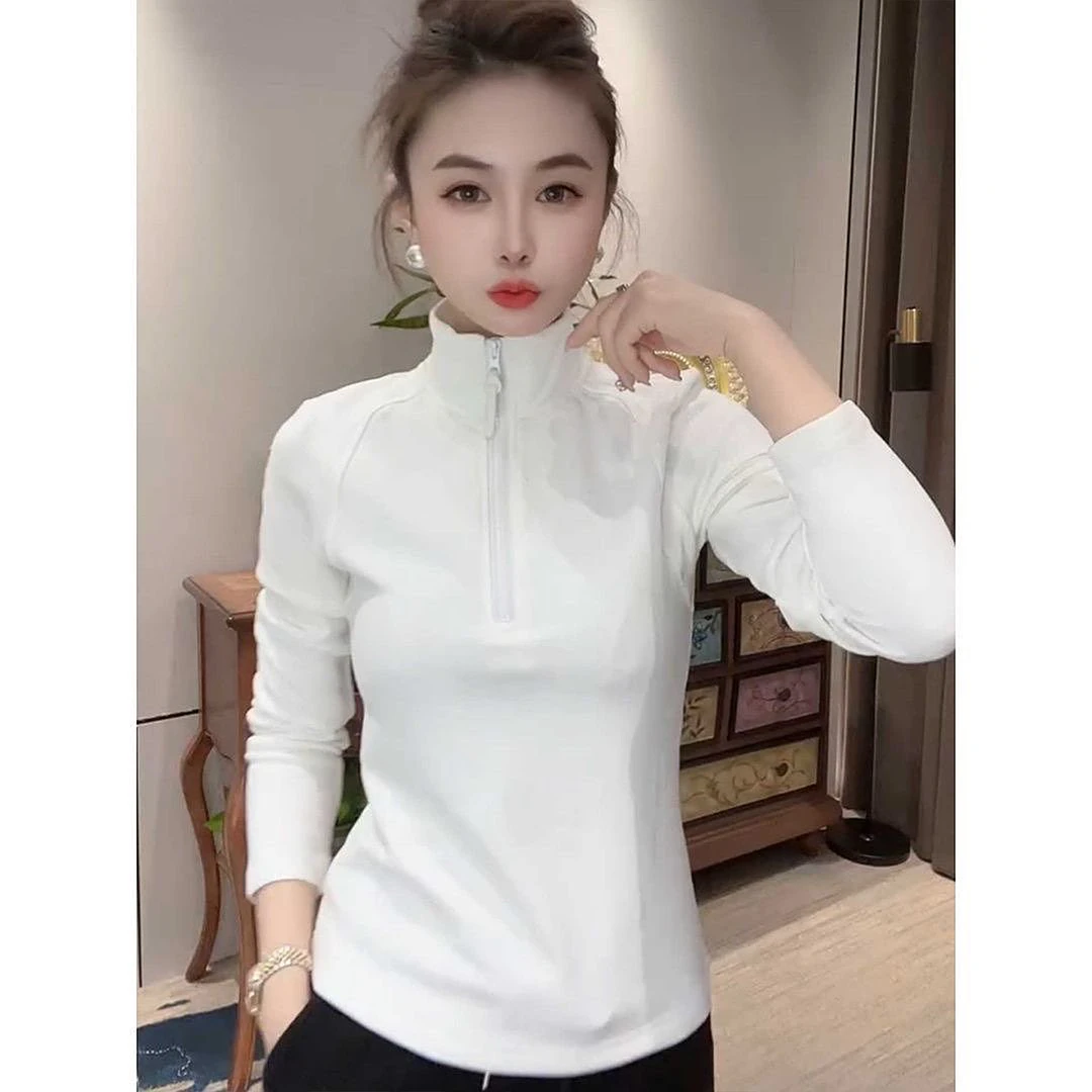 加绒 80842新款 高级感半拉链立领长袖上衣 洋气外穿时尚百搭T恤