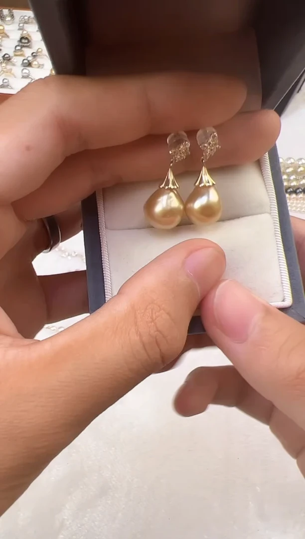 银S925镶嵌耳饰海水珍珠南洋金珠