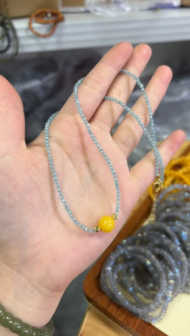 【闪购商品】托帕石颈饰未镶嵌托帕石琥珀蜜蜡珠项链[3296]