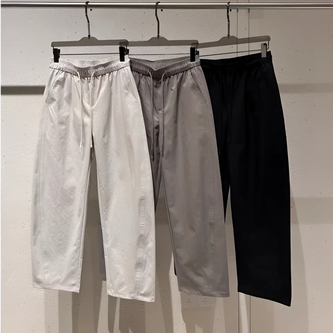 云柔触感纯色简约百搭显瘦松紧腰弯刀裤直筒香蕉裤休闲长裤男L#