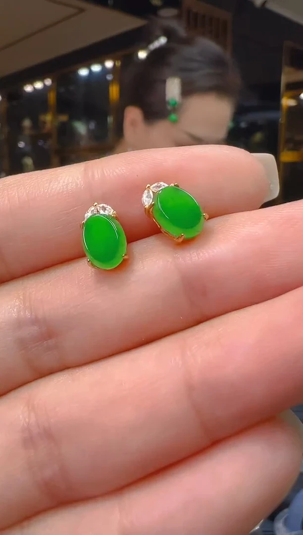 银S925镶嵌翡翠耳饰041(多样性发货发其一)