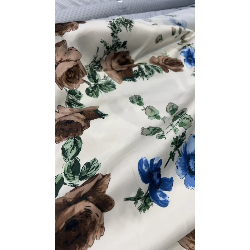 RATTI 长丝VI面料米色底印花衬衫连衣裙布 宽140CM 意大利进口