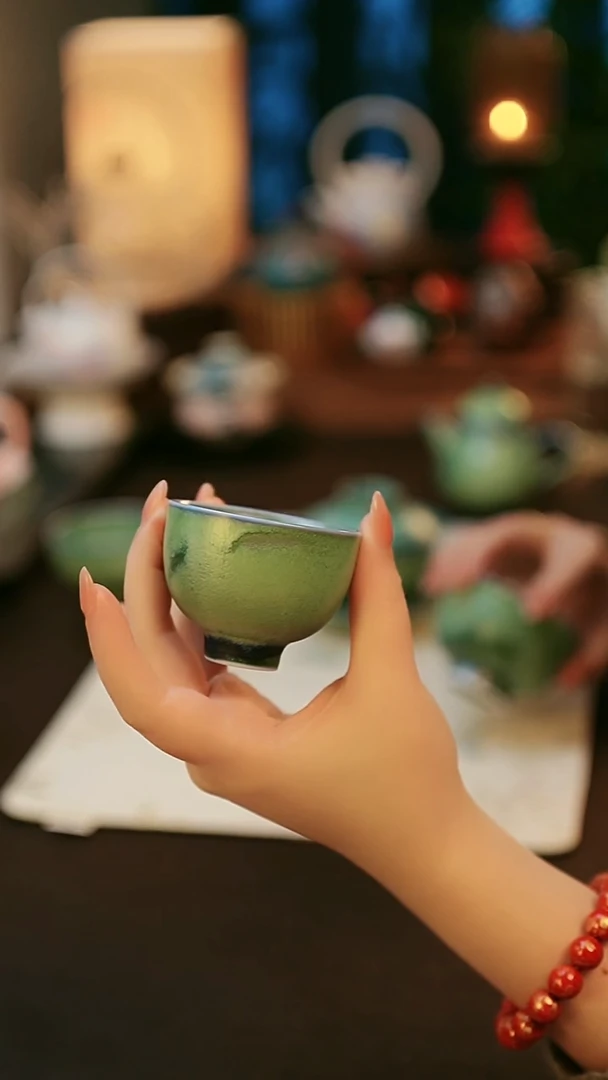 青云茶斋陶瓷茶具楚门窑变铜绿客杯