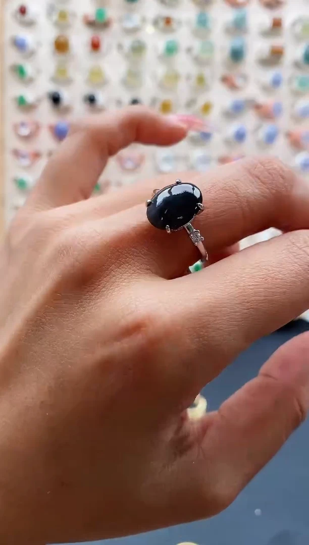 【闪购商品】翡翠戒指银S925镶嵌缅甸天然A货翡翠222 4+8