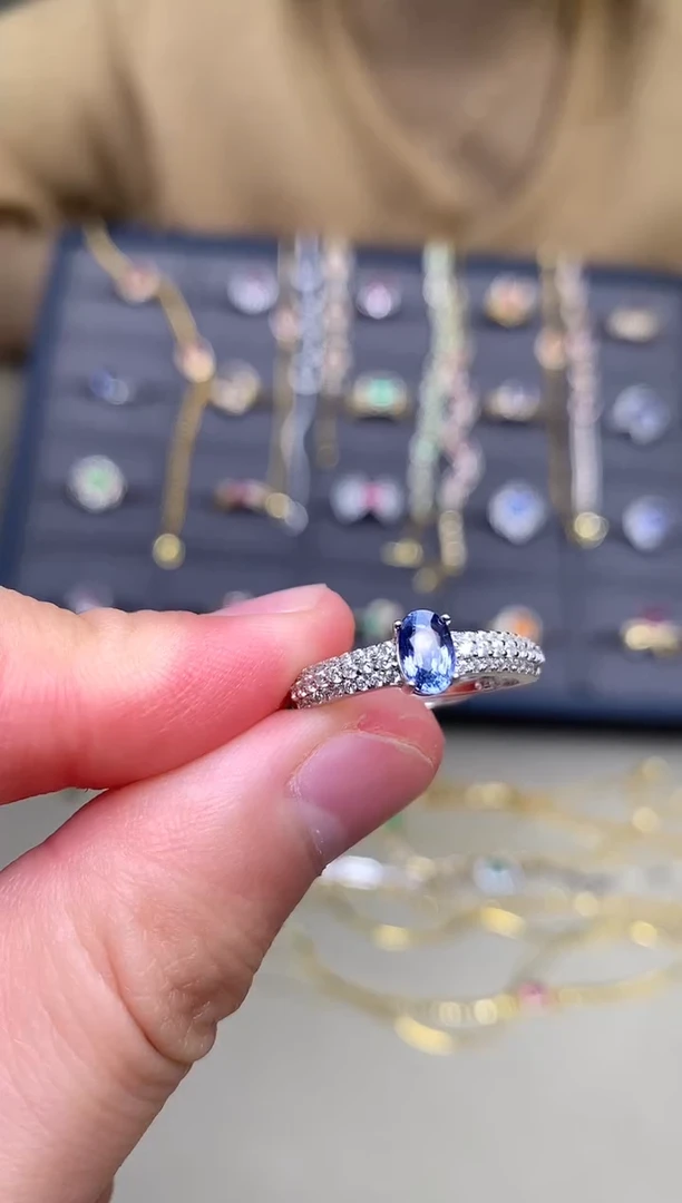 戒指蓝宝石银S925镶嵌戒指