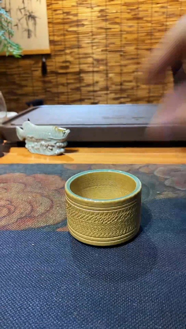 山隐青瓷气烧杯子  扳指杯 跳刀杯 草木灰釉   70CC