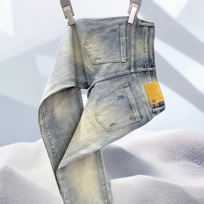 宾斯洛特美式休闲潮牌复古牛仔裤男士轻奢直筒宽松潮流百搭长裤子