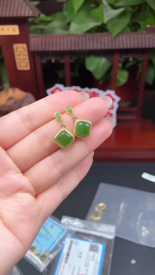 银S925镶嵌和田玉耳饰耳饰L078多样性发其一