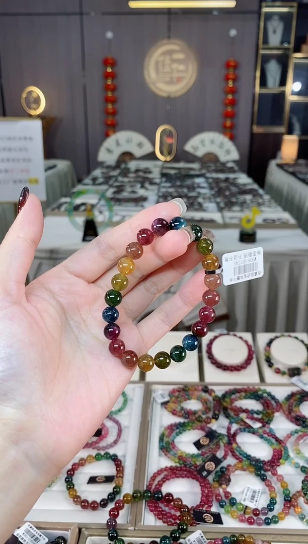 未镶嵌老矿碧玺色标彩虹单圈手串8mm+碧玺dan多样性发货一条