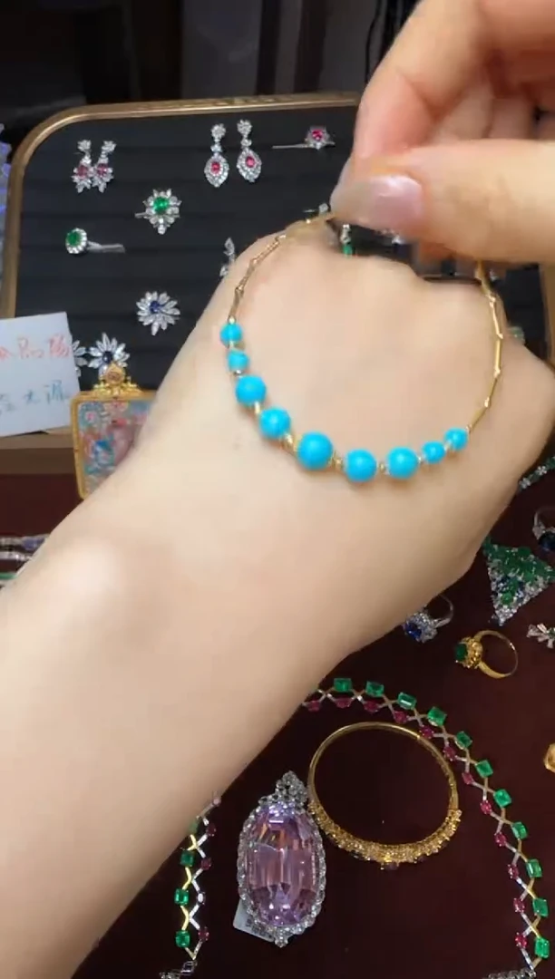绿松石18K金镶嵌手链设计款美松手链