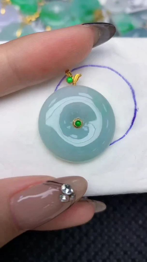 颈饰18K金镶嵌翡翠天然缅甸翡翠a货百元以上9元证书费自理