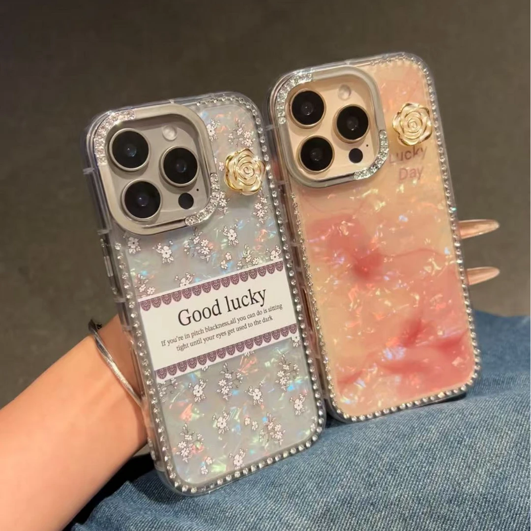 诚星泽山茶花贝壳纹适用苹果16PRO手机壳iPhone15/14新款13全包12