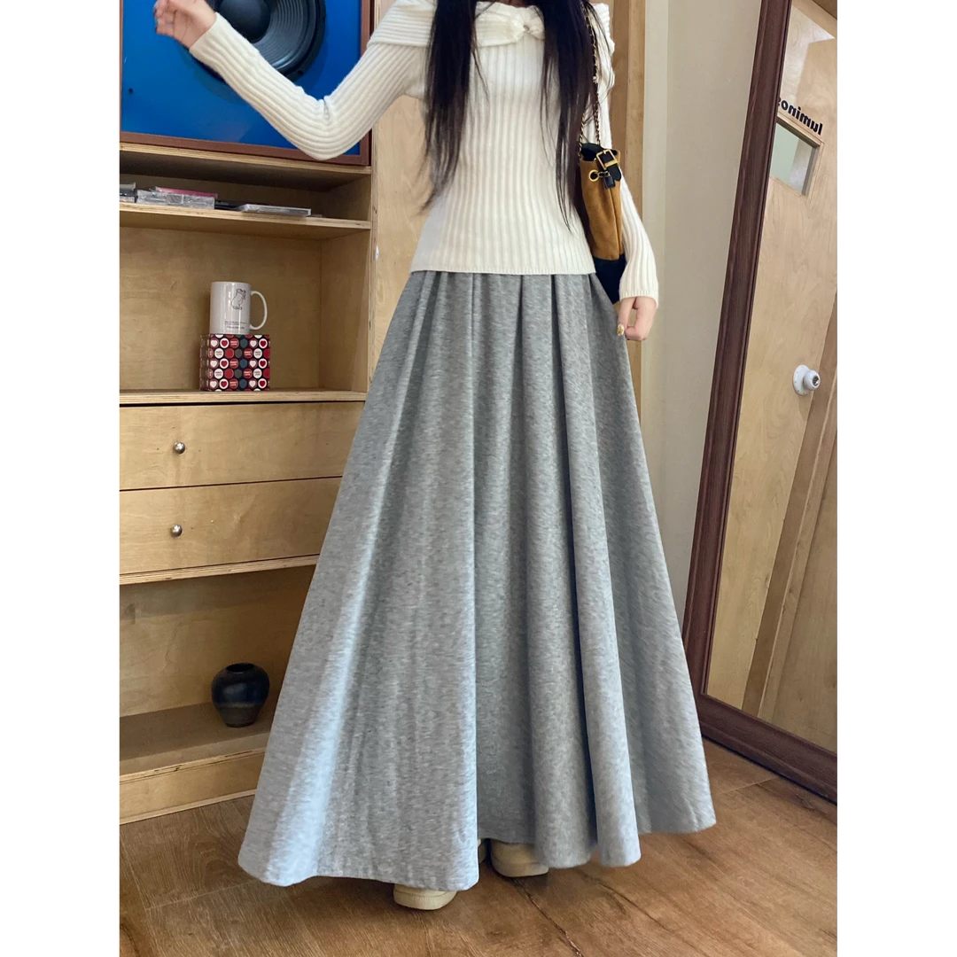 高腰垂感大裙摆褶皱百褶裙女秋季2025新款简约纯色A字百搭半身裙