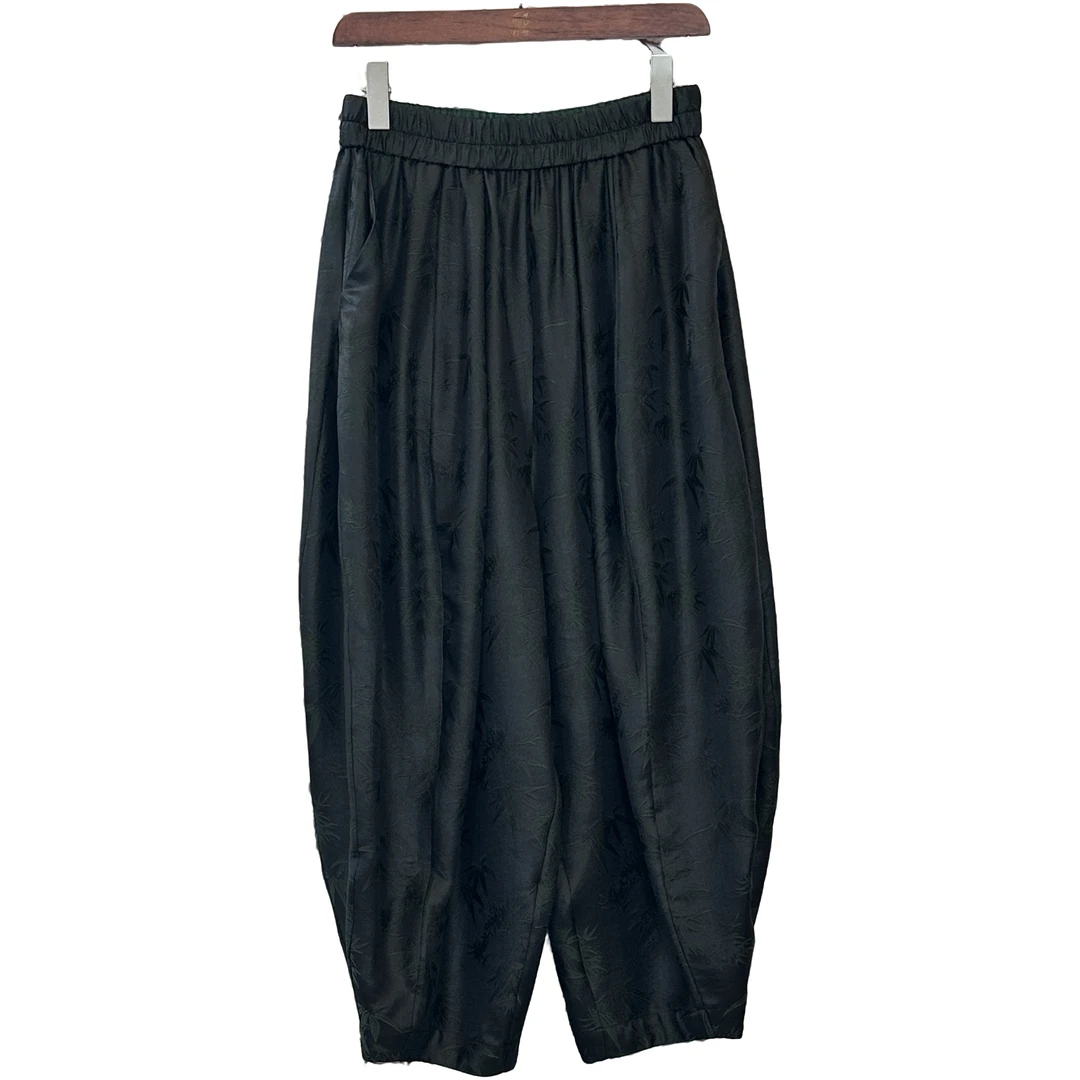 「利琪高订」国风新中式气质轻奢百搭暗纹竹叶休闲裤B6412