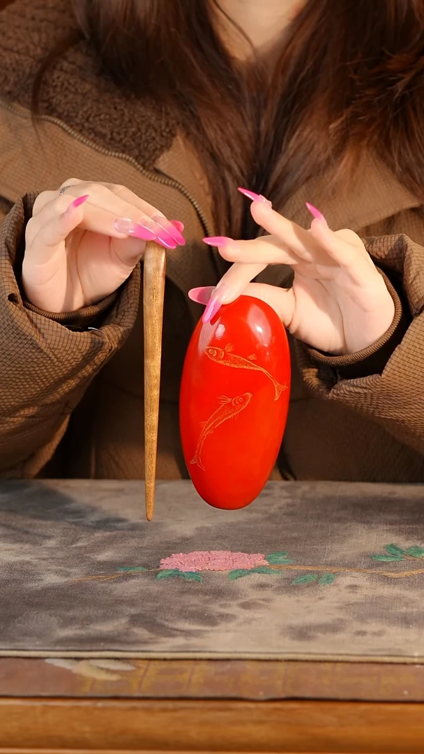 金丝楠 戗金工艺 中国红锦鲤茶则 新年送亲朋好友