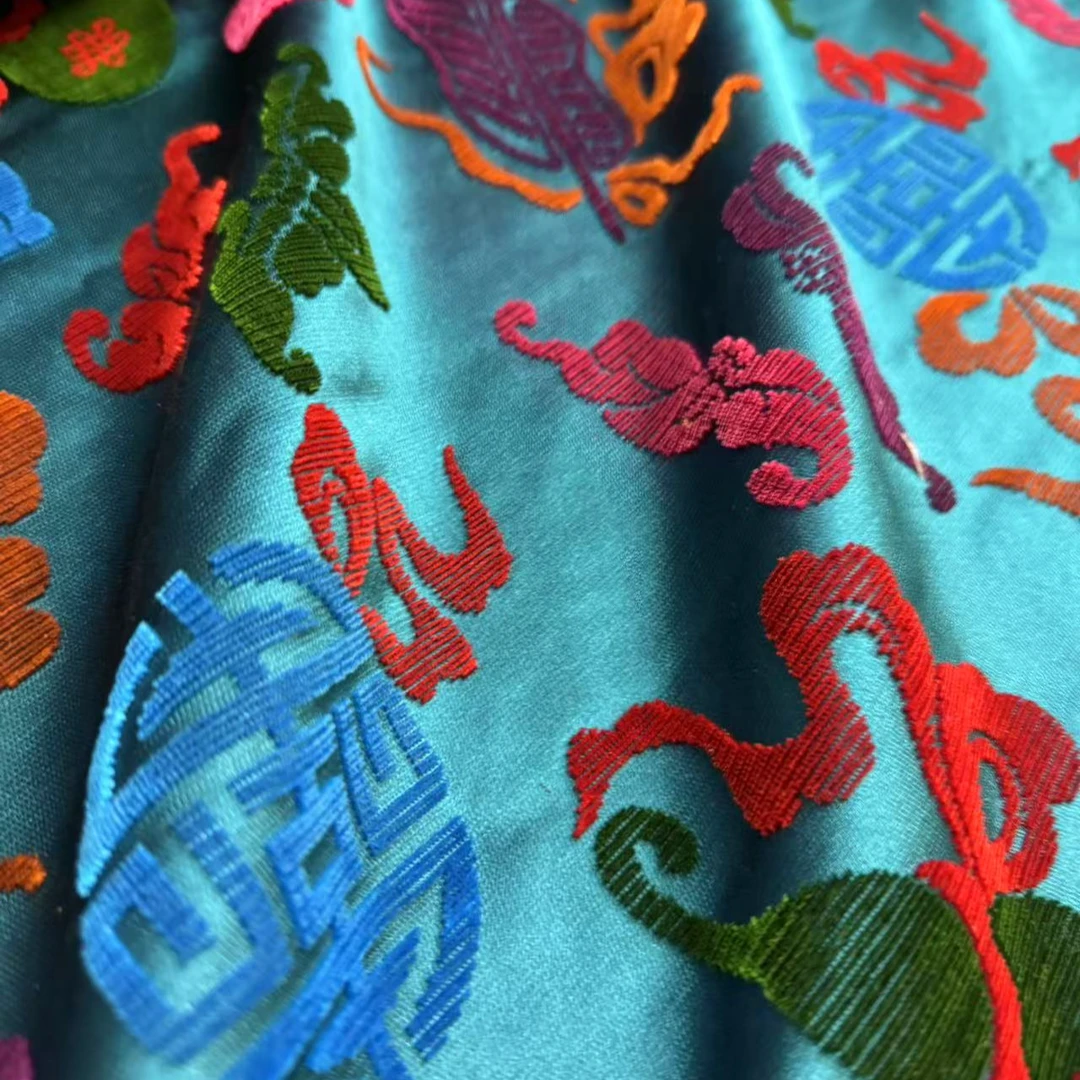 （喜物&胡国平漳绒）58/ 孔雀蓝八宝葫芦漳绒面料（100%桑蚕丝）