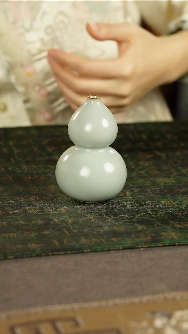 善窑厂汝窑天青葫芦花插摆件