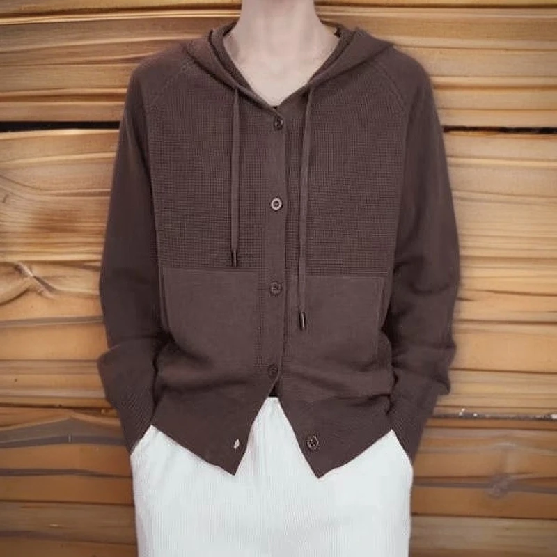 流行时尚潮牌女装针织衫春季新款连帽休闲外搭宽松毛衣小外套1081