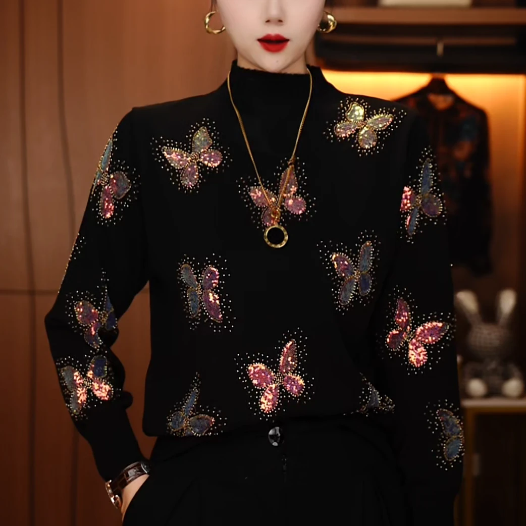 D0118-秋冬保暖毛衣抗起球高端显瘦减龄洋气宽松女士气质时尚