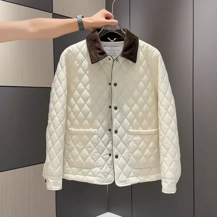 秋春新款高档轻奢翻领棉服外套男士时尚百搭舒适保暖休闲二棉夹克