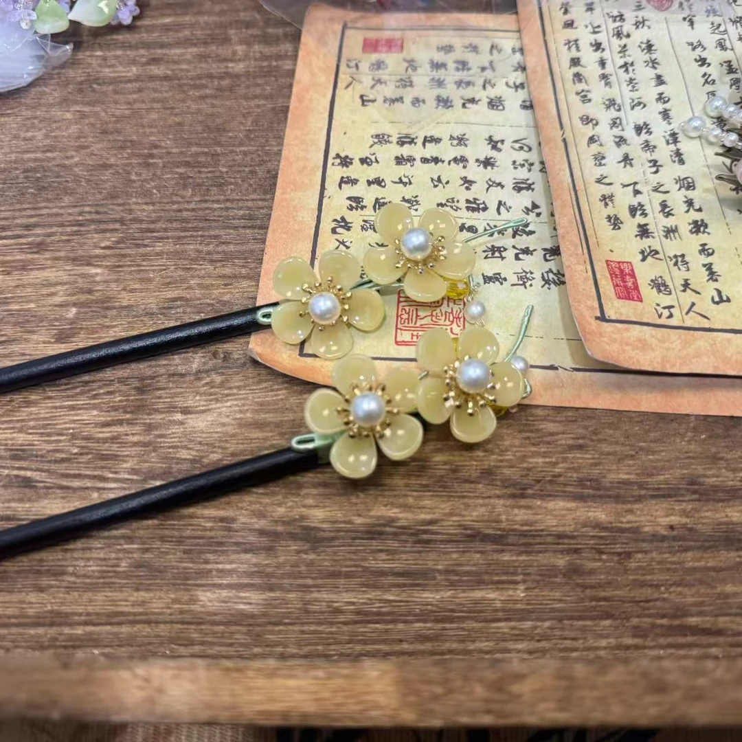 黄玉木簪两只。前尘梦古风汉服配饰