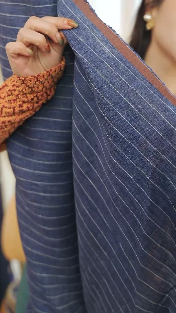 亚麻2米意大利CARNET LI亚麻面料蓝色底条纹布料宽155CM 290G/M