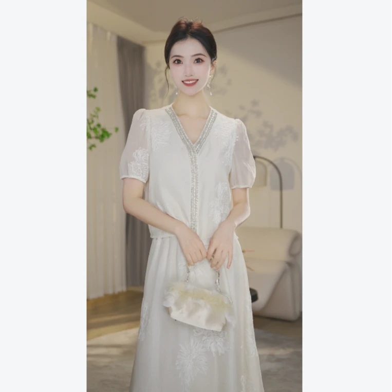 【婷婷甄选】25夏季套装莱赛尔新中式圆领女短袖衬衣8592779米杏色