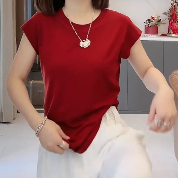 【夏日绵绵冰】2025年夏季新款圆领纯色百搭短袖T恤女C5552