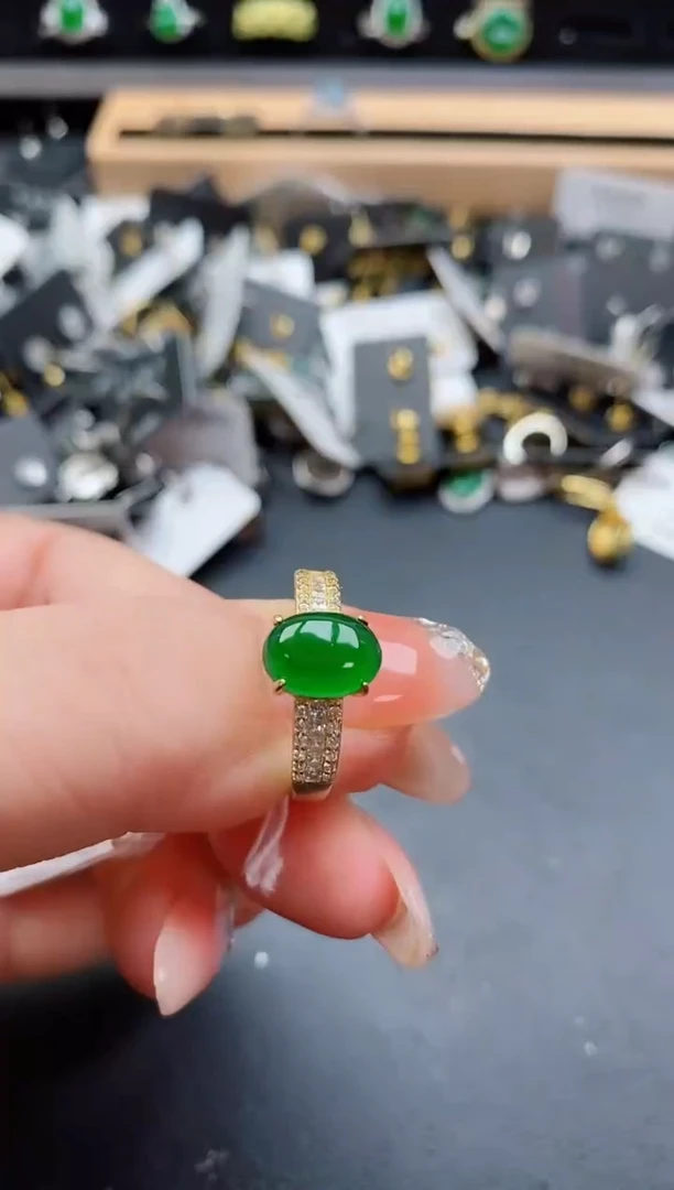 银S925镶嵌戒指翡翠1