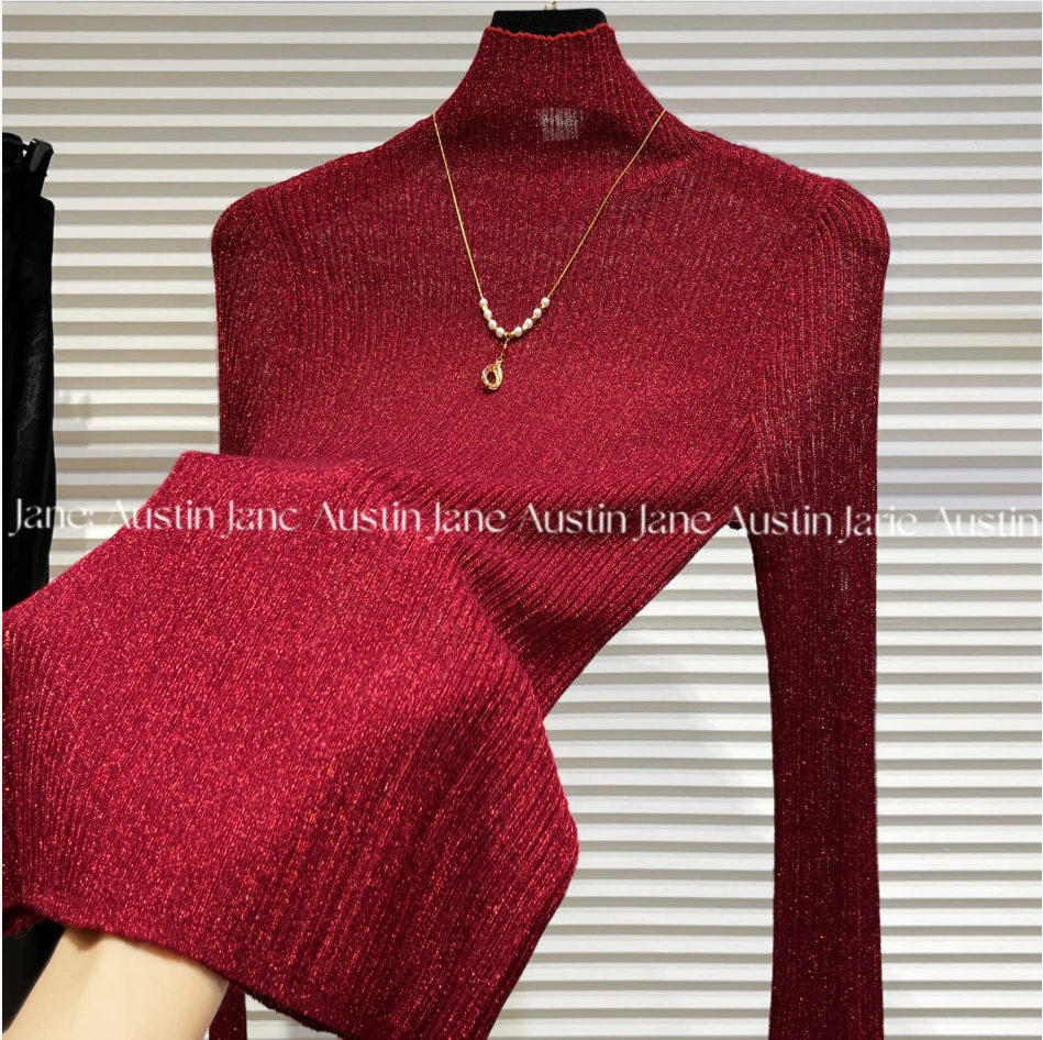 Jane Austin  8组（巴黎夜曲）---红色 2025冬季新款百搭打底针织衫