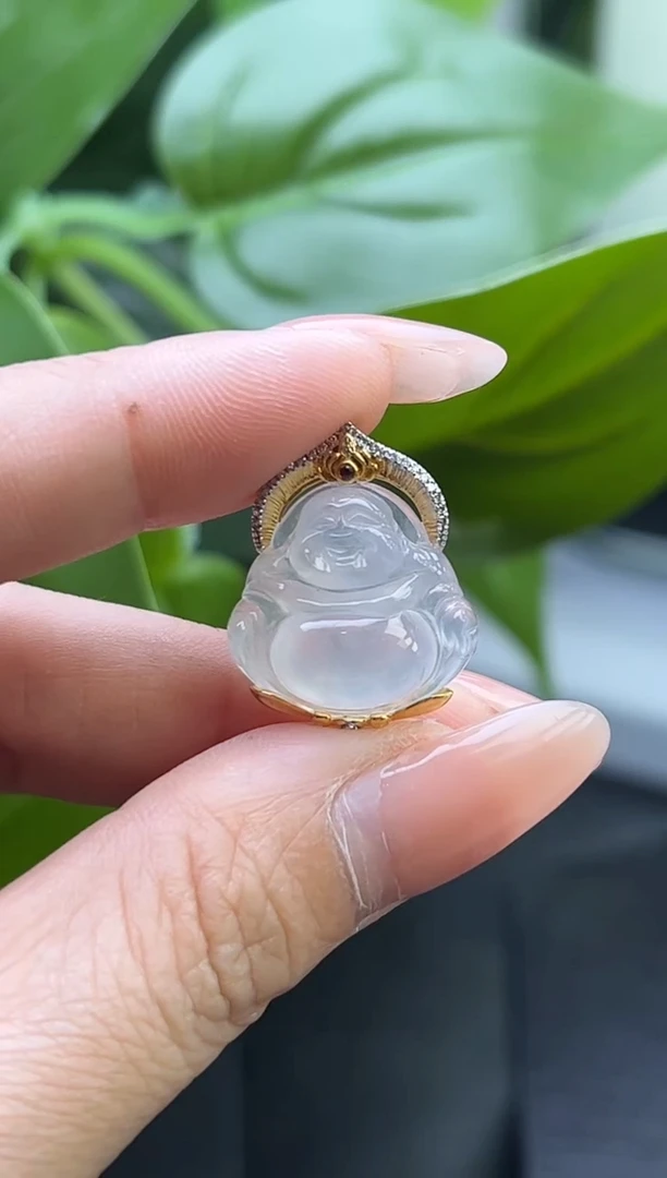 翡翠18K金镶嵌颈饰YM527 佛公