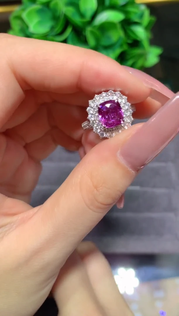 戒指彩色蓝宝石铂Pt950镶嵌2.53CT